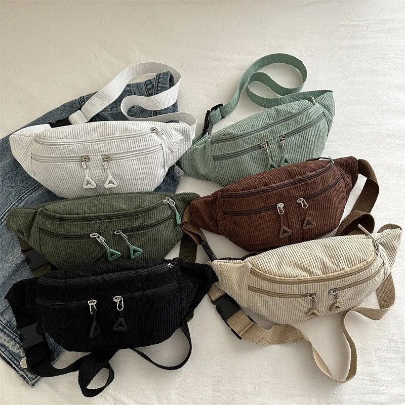 Simple Solid Colour Corduroy Fanny Packs For Women Leisure Waist Bag Female Waist Pack Laidies Crossbody Chest Bag 251017