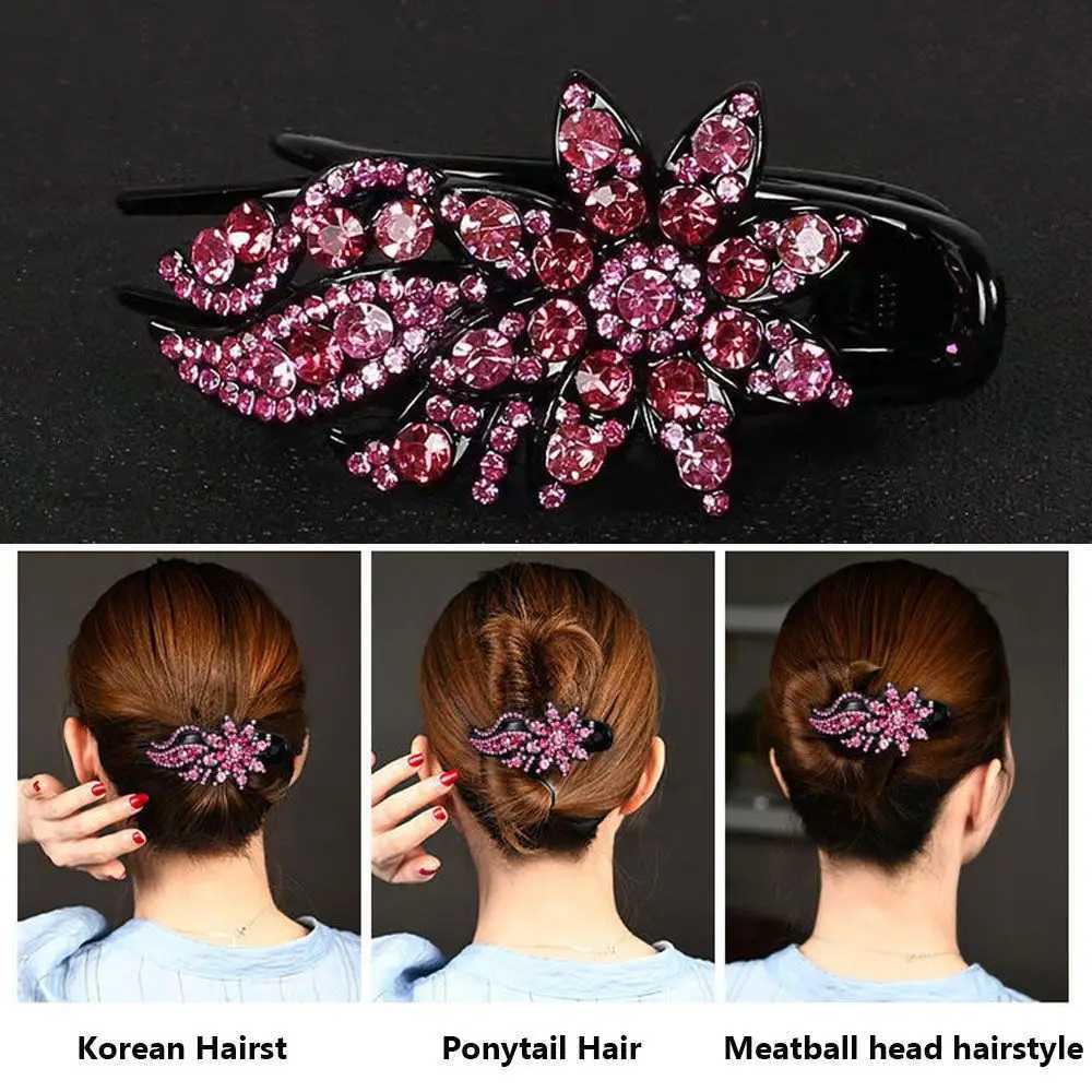 Shiny Rhinestone Hairpin Flower Leaf Duckbill Hair Claws Retro Hair Clips Accessories For Women Shinning Ponytail HeadwearW254021