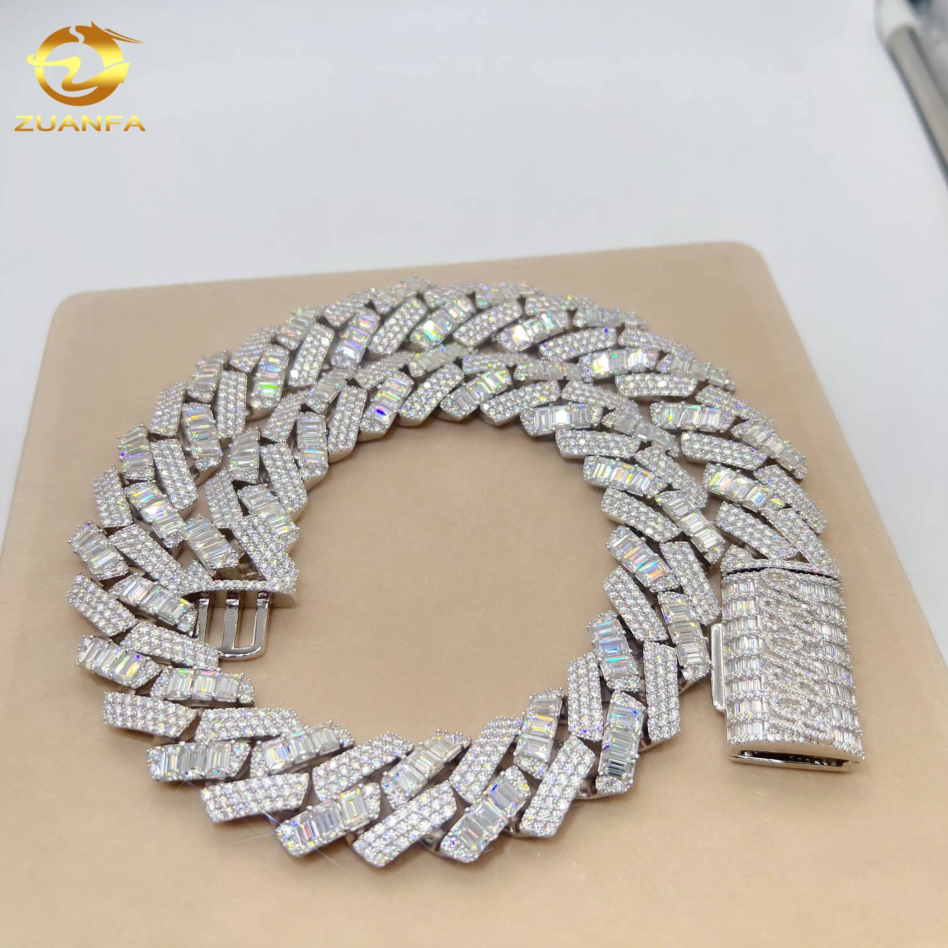 24mm Fine Jewelry Men 925 Sterling Silver Hip Hop Luxury Custom VVS Moissanite Miami Cuban Link Chain Cuban Necklace