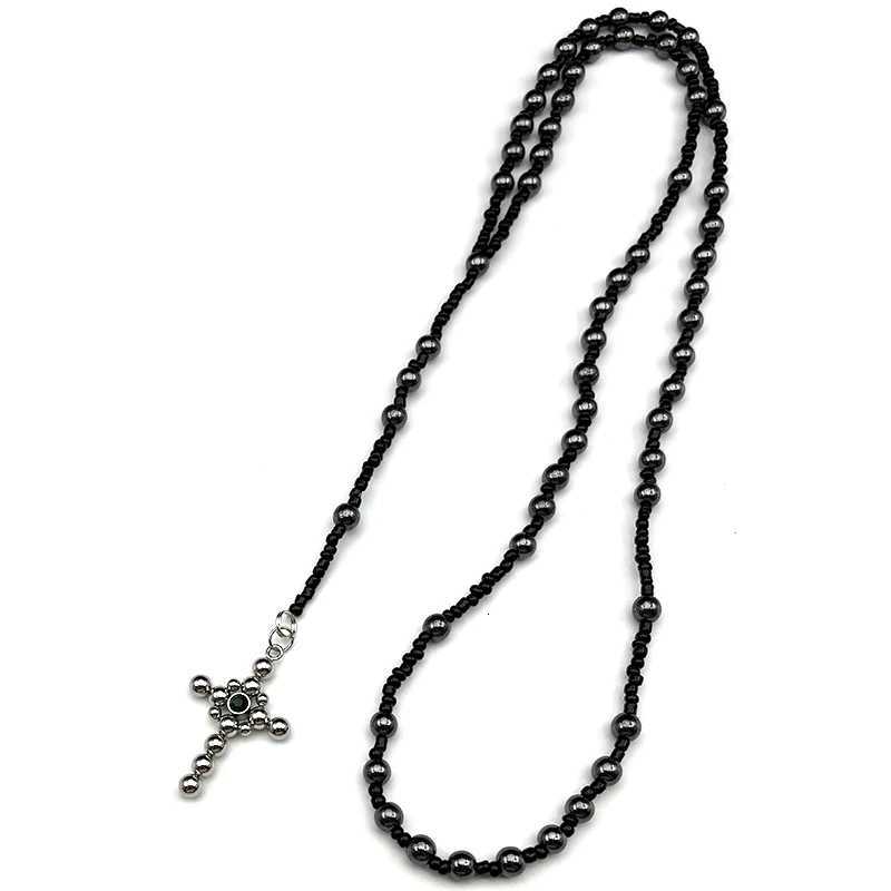 Cross Handmade Rosary Beads Necklace Women Men Stainless Steel Silver Color Religion Christian Faith Amulet Long Chain Jewelry XJ250717
