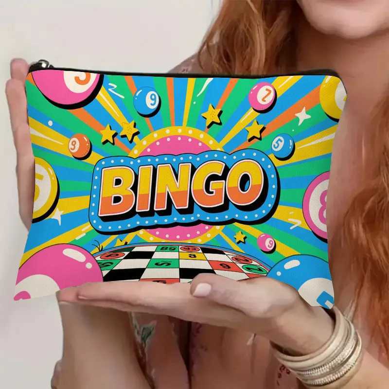 1pc Bingo Game Makeup Bag Retro Arcade Cosmetic Organizer with Bingo Balls Pattern Lightweight Travel Toiletry PouchW251021
