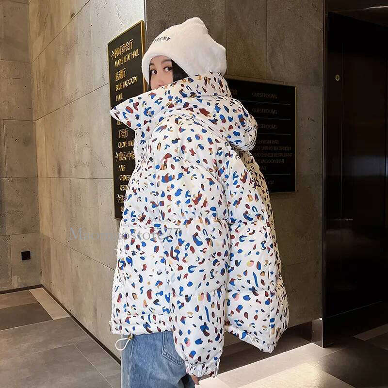 Down Cotton Coat Womens 2025 New Winter Jacket Short Loose Padded Coats Printing Hooded All-Match Fashion Korean Bread Jackets womens coat