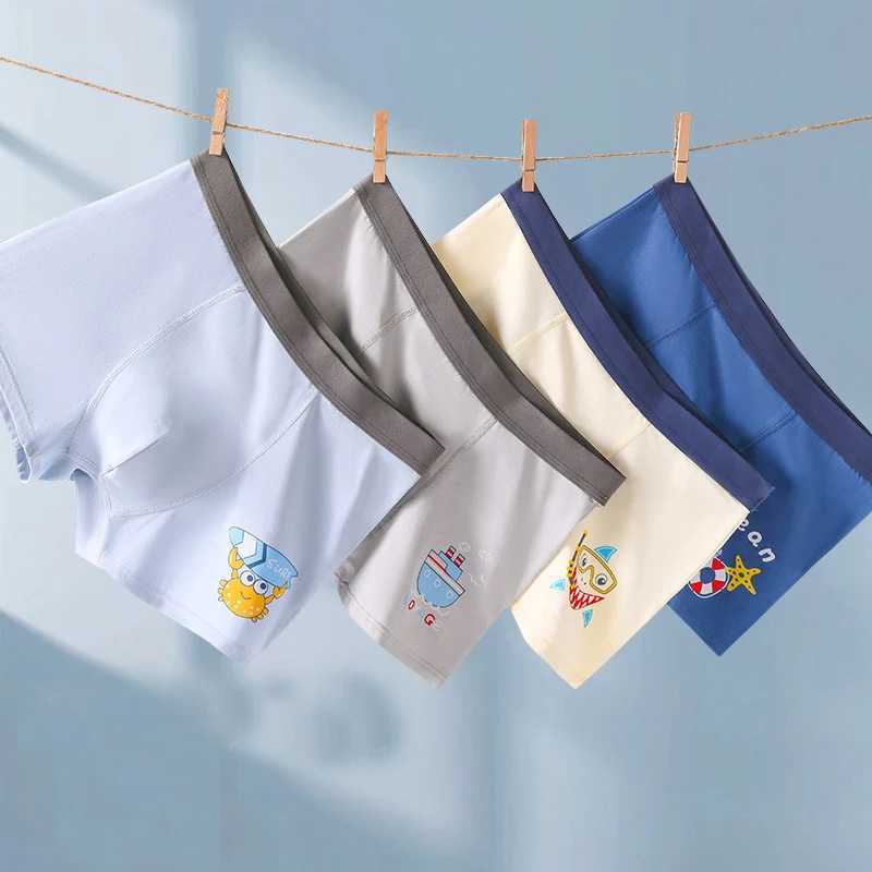 4pcs Pure Cotton Boys Breathable Boxers Childrens Cozy Comfy Panties Kids Cartoon Underwear Teenagers Knickers Mid Student Panty J251021