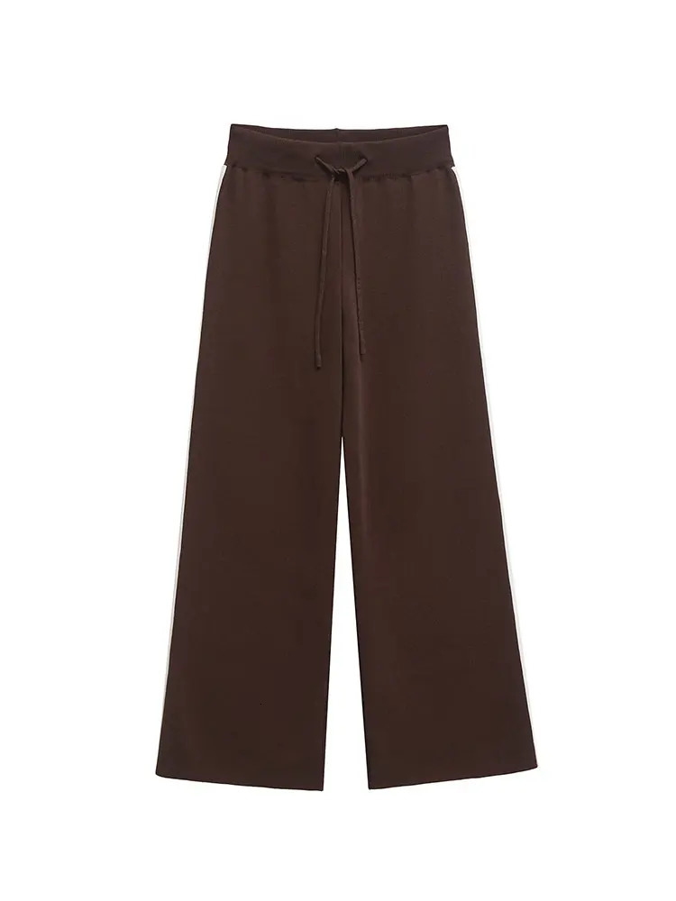 NLZGMSJ Spring Elegant Womens Sets Large Lapel Zipper Knit Sweatshirt Loose Long Drawstring Trousers Two Pieces 251021