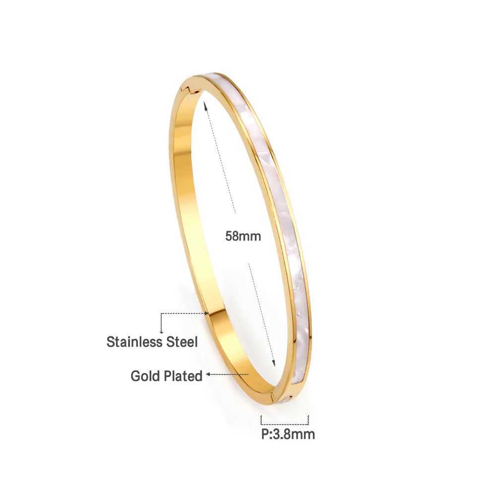 LUXUSTEEL Stainless Steel White Shell Bracelets For Women Girls Classic Golden Color Luxury Bangles Wedding Tarnish Free Jewelry J251021