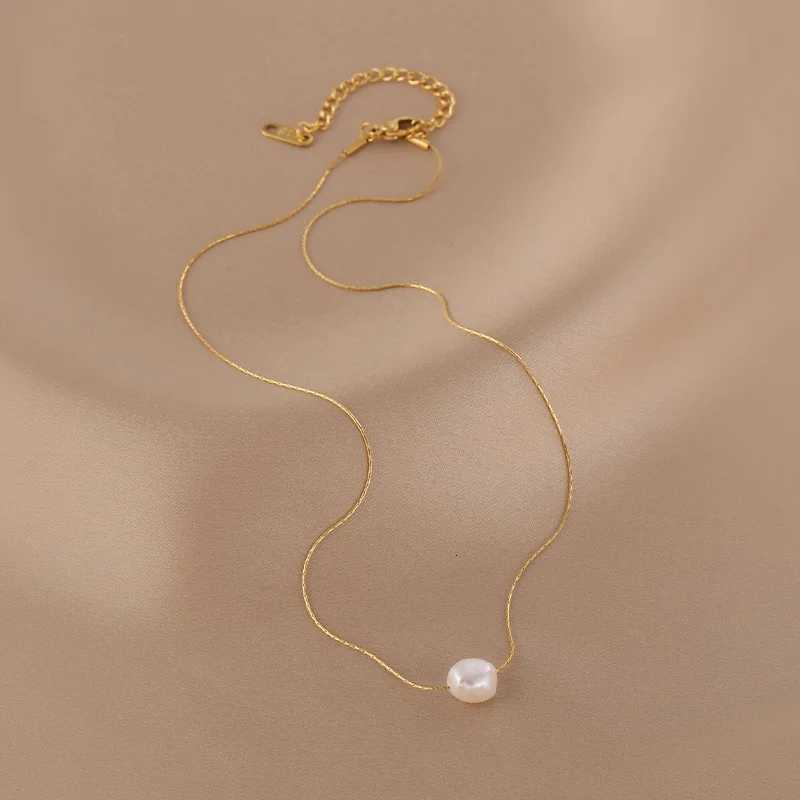 316L Stainless Steel New Fashion Fine Jewelry Natural Freshwater Pearl Charms Chain Choker Necklaces Pendant For Women XJ250717