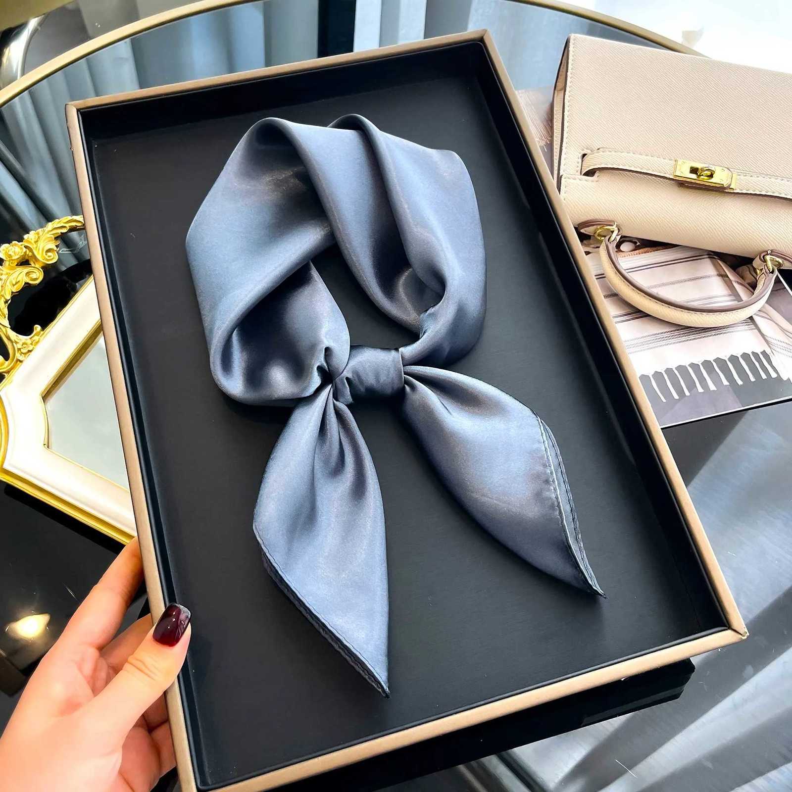 60cm Solid Colors Neckerchief Hijab Scarf For Women Silk Satin Headband Hair Scarves Female Square Shawls Head Scarfs For Ladies W251021