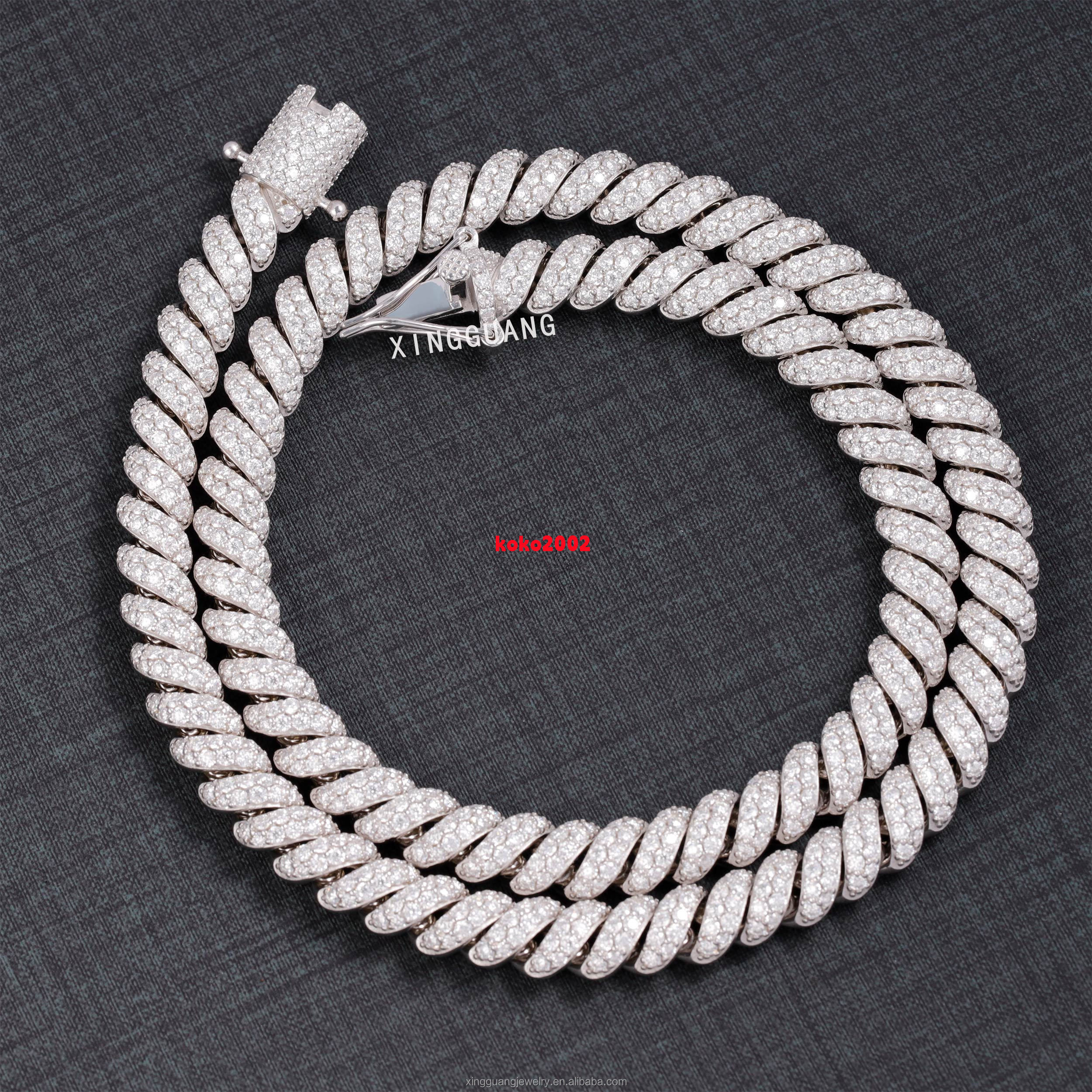 New Style 10mm Cuban Chain Fashion Jewelry Sterling Silver Ice Out Bling Moissanite Diamond 100 Pass Test Coil Cuban Necklace