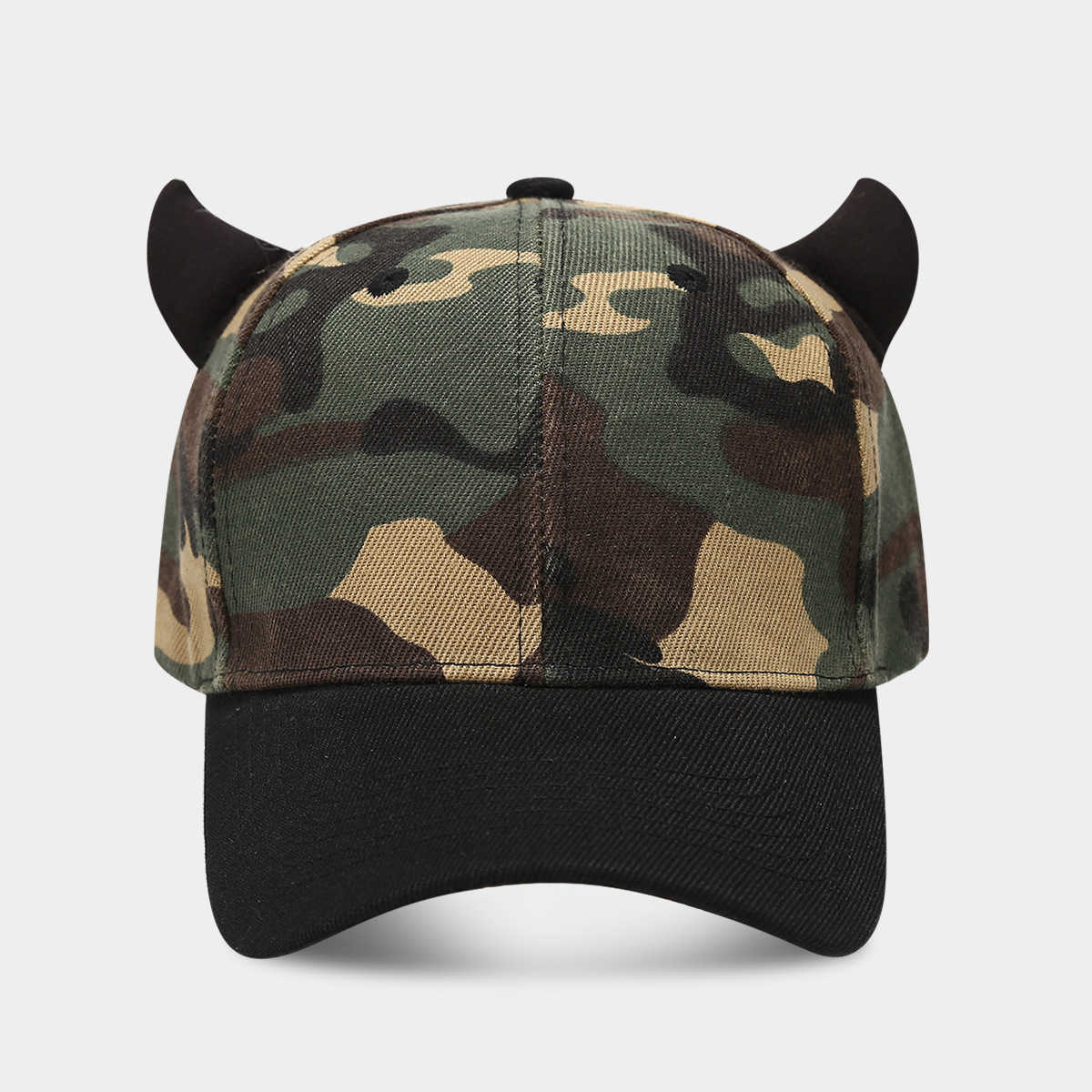 Fashion Camouflage Horn Ears Baseball Cap for Women Trendy Cute Hard Brim Baseball Cap for Men Couple Sun Hat H251020
