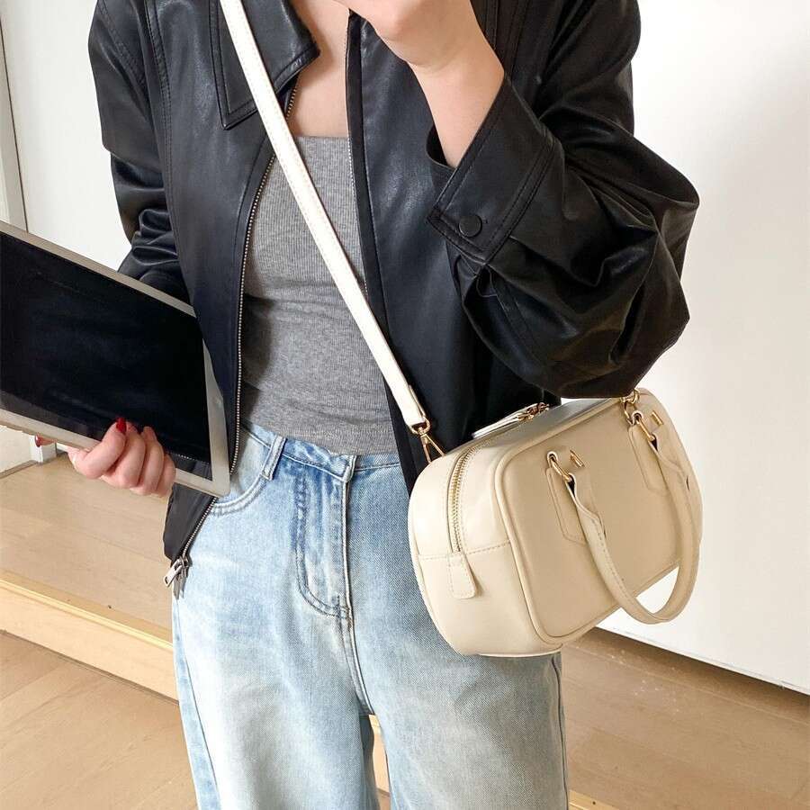 Handheld Bowling New PU Handbag Square Fashion Simple Double Zipper Single Shoulder Crossbody Bag For Women B5