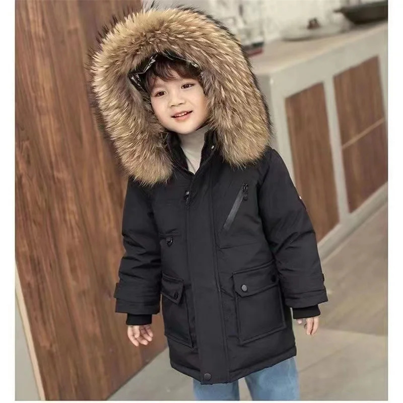 30 Winter Kids Thick Warm Jacket Children Padded Plus Velvet Parkas Coat Boys Girls Fur Collar Hooded Cotton Clothes Outerwear 251017