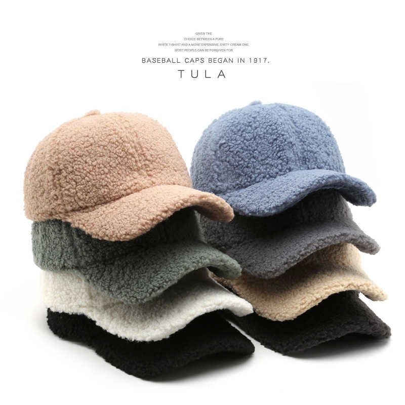 Fashion Solid Color Lamb Wool Curved Brim Baseball Cap Outdoor Sports Casual Warm Sunshade Duckbill Cap H251020