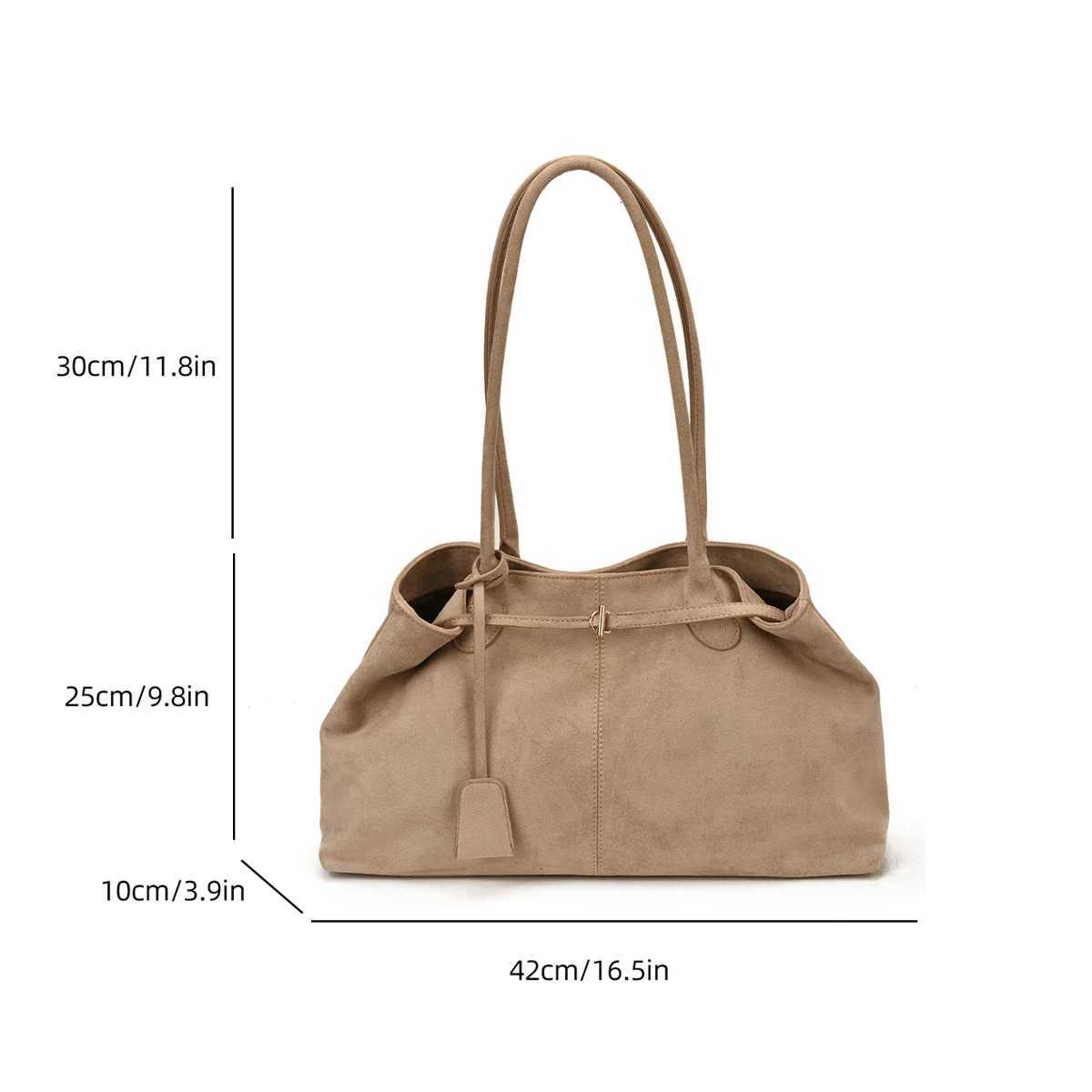 Leisure Solid Color Imitati Suede Wen Shoder Bag Butt Tab Deco Large Capacity Tote Bag for Outings Shopping Y251021