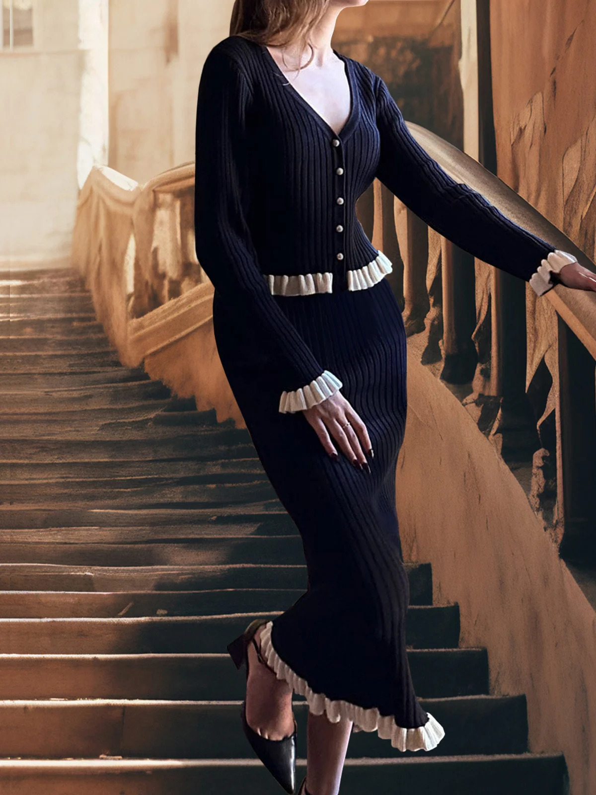 DGLUKE Knitted 2 Pieces Set For Woman Long Sleeve Top And Long Skirt Set 2 Piece Elegant Outfits 2025 Sweater Matching Sets 251013