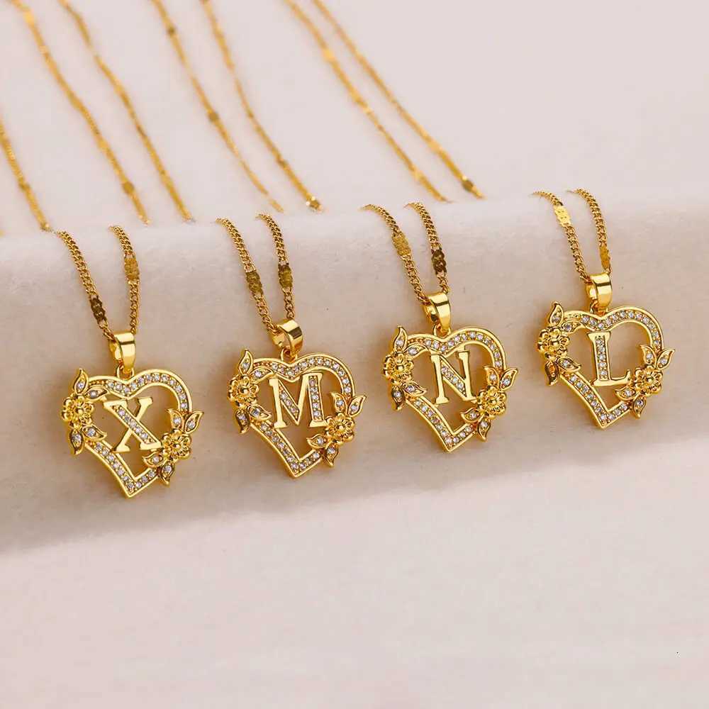 Heart Initial Letter Necklaces For Women Gold Color Stainless Steel Chain A-Z Alphabet Pendant Necklace Birthday Jewelry Gift XJ250717