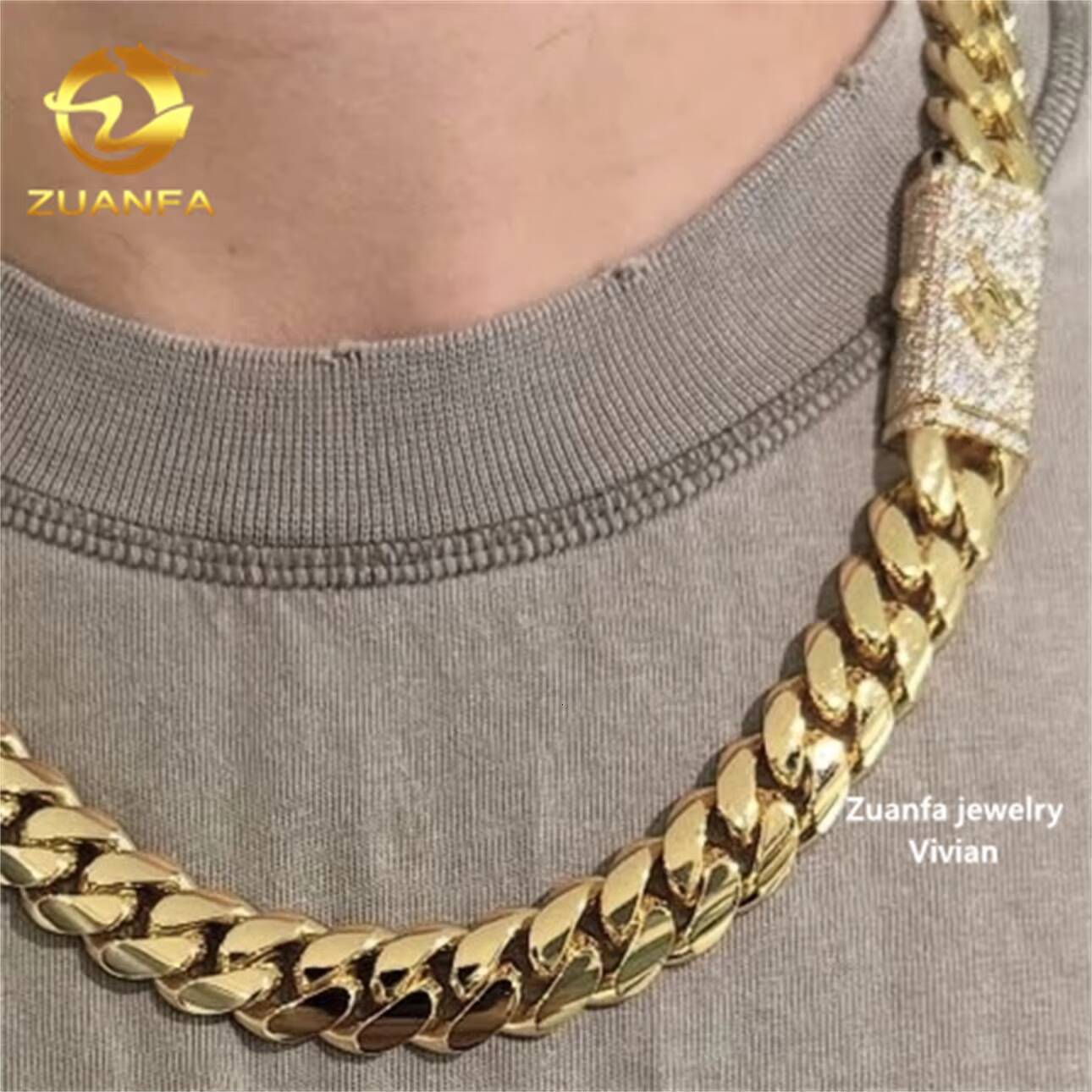 16MM Moissanite Necklace VVS Moissanite Diamond Sterling Silver 925 VVS Moissanite Hip Hop Cuban Chain Cuban Link Necklace