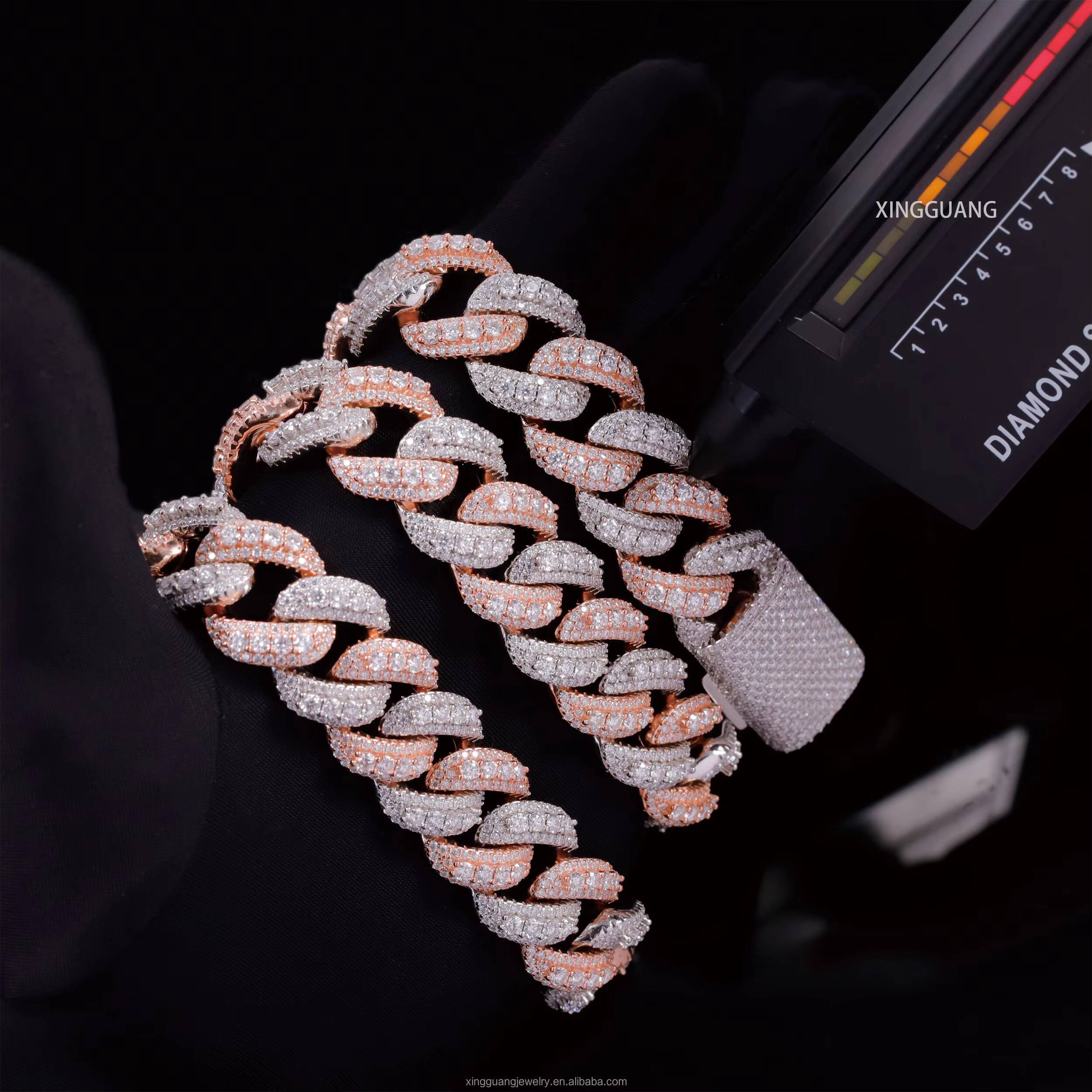 Hip Hop 141618MM Full Iced Out Middle Moissanite Raised Chain S925 2 Tones Gold Plated VVS Diamond Cuban Link Chains Jewelry