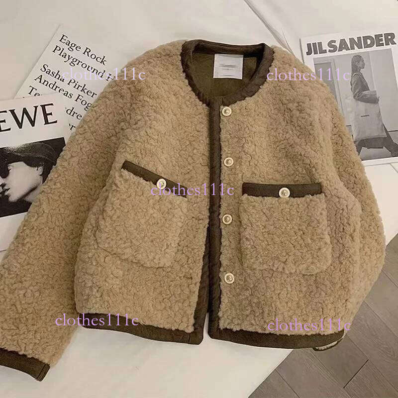 Original Tweed Style Lamb Wool Women's Thickened Color Blocking Leather Integrated Sheep Veet Short Jacket Crew Neck