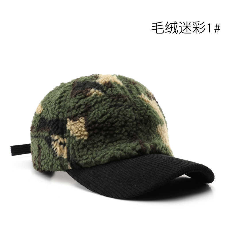 Womens Hat Autumn Winter Color Block Plush Camouflage Solid Color Baseball Cap Outdoor Mens Travel Coldproof Warm Duckbill Cap H251020