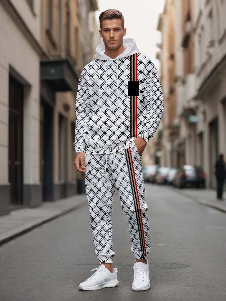 Men's Ankle-Length Knitted Hoodie Casual Outdoor Polyester Sweatshirt Gradient Color Print Adjustable Drawstring Long Sleeve - LMWY00176