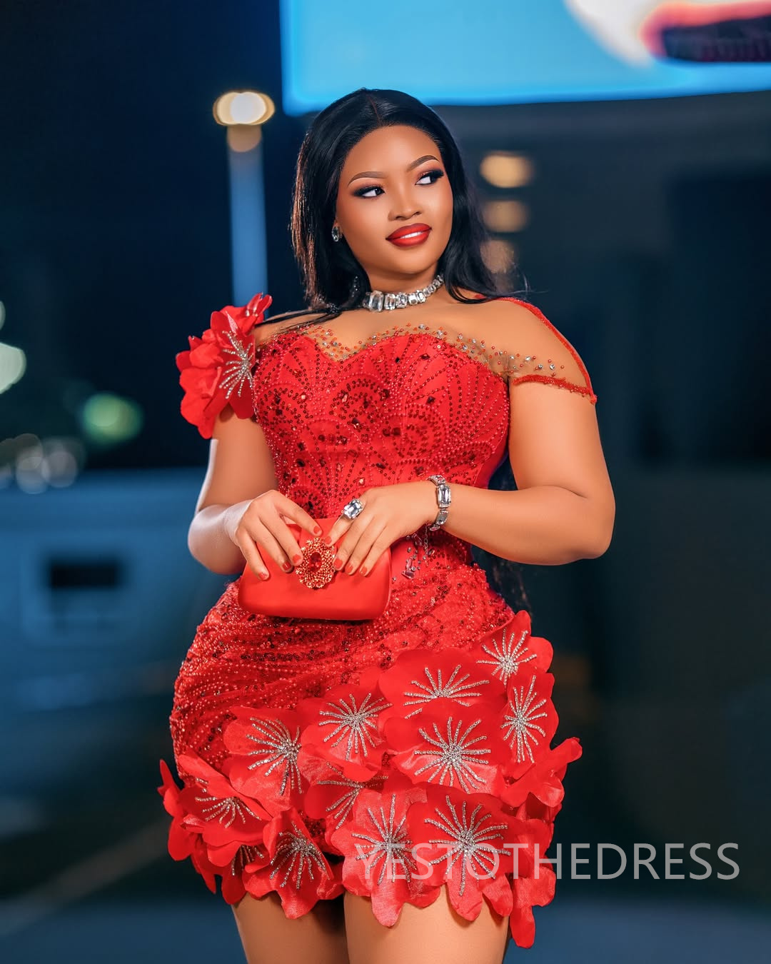 2026 Red Cocktail Dresses For Women Short Mini Dress Sequined Lace Short Sleeves Beaded Lace Homecoming Dresses Flora Gown For Nigeria Black Girls C44