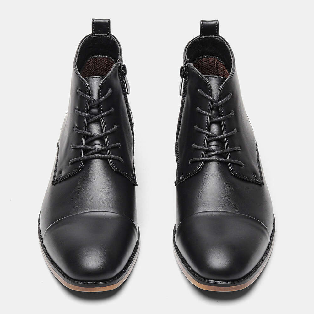 39~50 Large Size Chelsea with Inside Zipper Classic Wooden Heel Ankle Men's Leather Boots