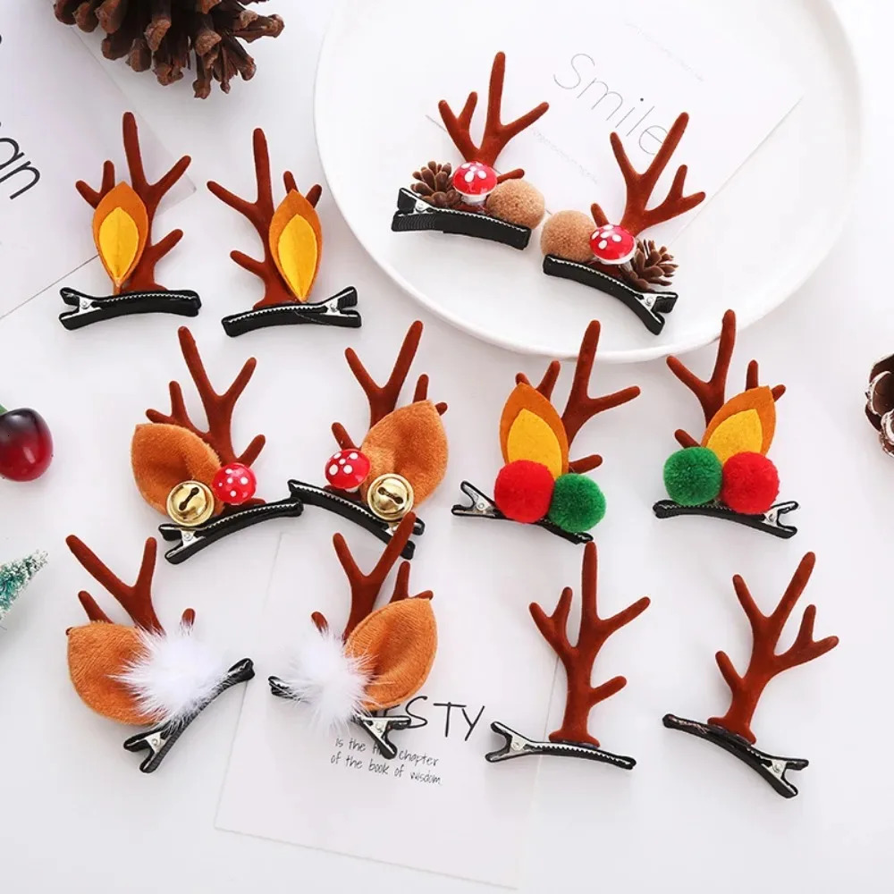 2Pcs Christmas Antler Hair Clips Pendants Xmas Ornaments Merry Christmas Decor For Girl Reindeer Hair Accessories Happy Year 251021