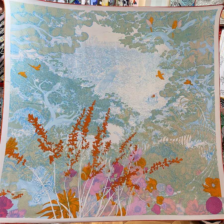 135CM Tropical Rain Forest Cashmere Silk Scarf Designer Luxury Pashmina Shawls for Wen Square Hand Rold Edges Sto BlanketW251021