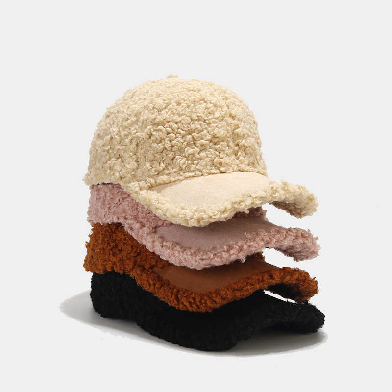 Autumn Winter New Lamb Wool Patchwork Baseball Cap for Women Simple Outdoor Windproof Sunshade Cap H251020