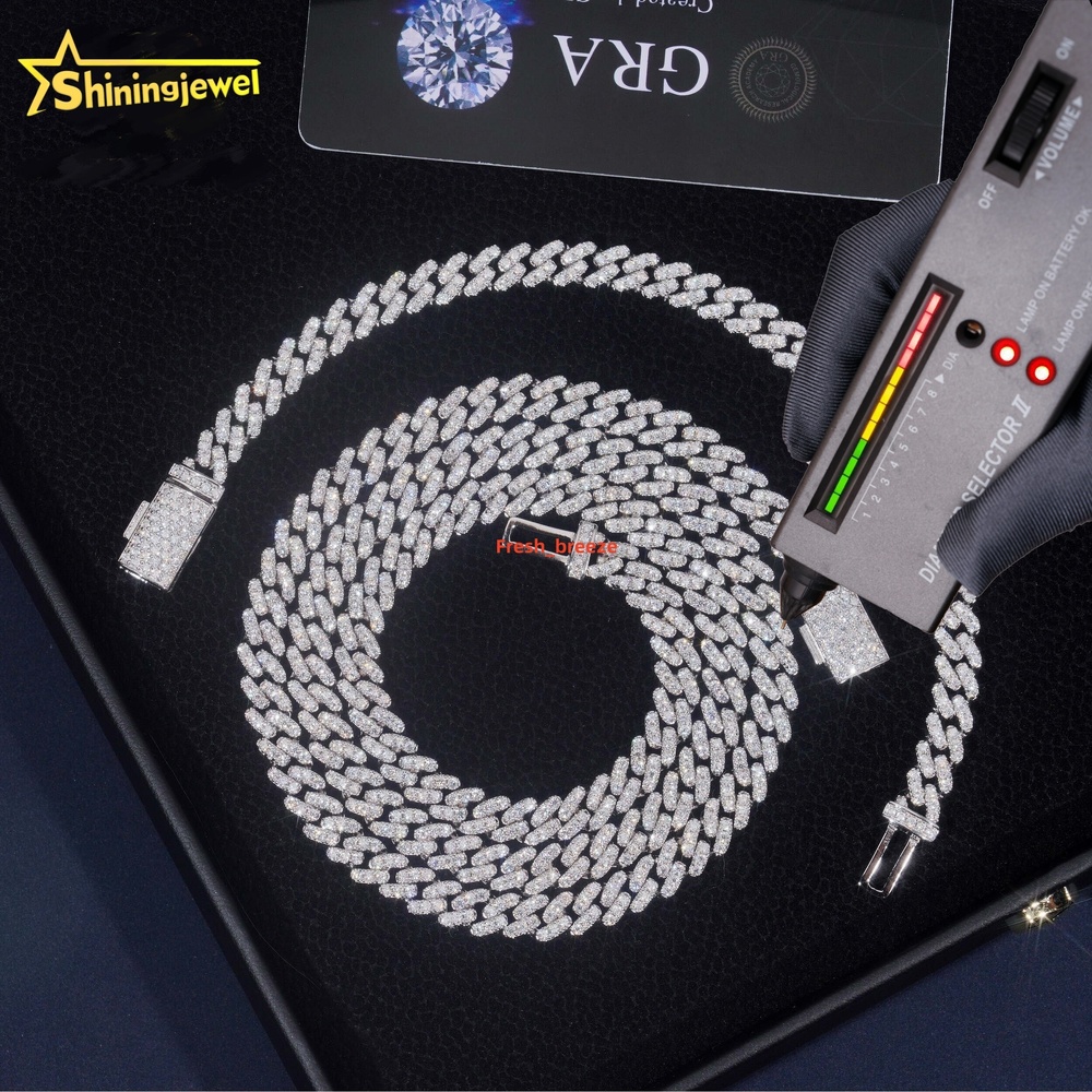6mm Diamond Custom Iced Out Cuban Link Chain 925 Sterling Silver Moissanite Necklace Hip Hop Jewelry Necklace Bracelet