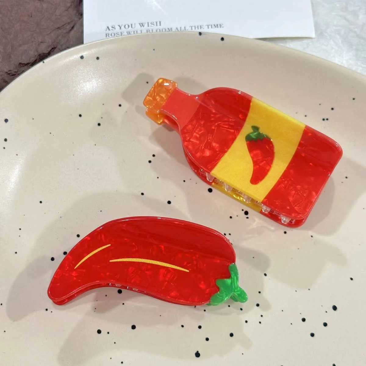 1pc new hot dog chili creative simulation food chili sauce grab clip novel back of the head updo hairpin shark clipW254021