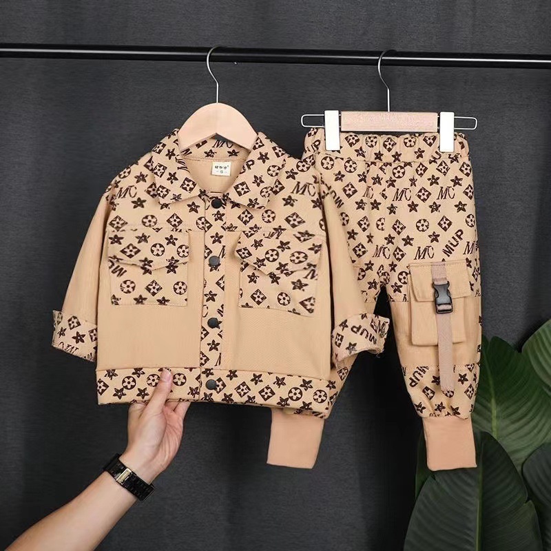 Free shipping Fashionable boy spring autumn five flower full print workwear two-piece set handsome baby trendy set children's set children's