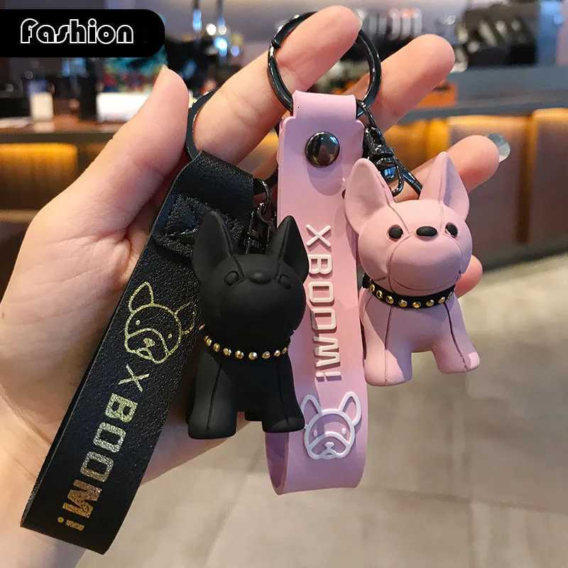 2024 Fashion Cool French Bulldog Keychain PU Leather Dog Keychains For Women Bag Pendant Jewelry Trinket Car Key Ring Key Chain W251021