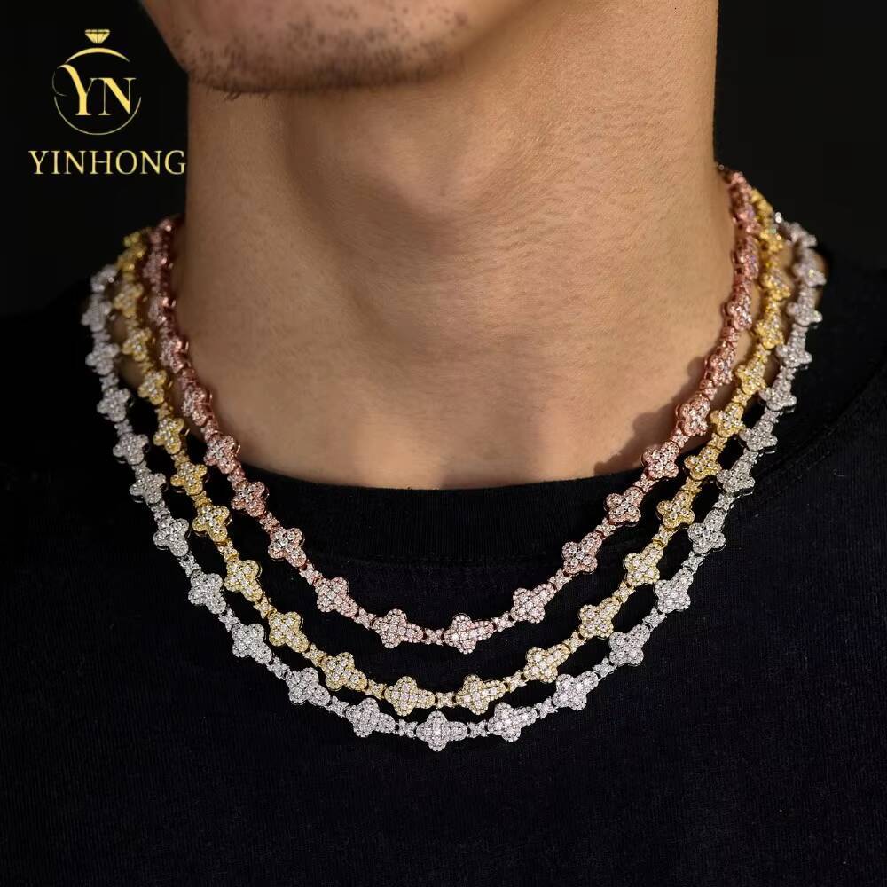 Iced Out 925 Sterling Silver Moissanite Cross Shape 925 Sterling Silver Moissanite Tennis Chain