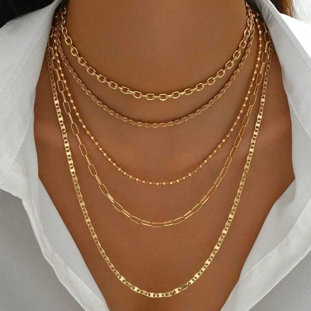 5pcs/Set Simple Braided Bead Chain Necklaces Gold Tone Layered Pendant Necklace Set for Women Daily and Party Wear XJ250717