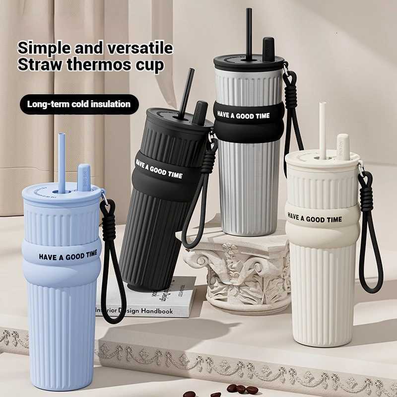2025 New In Stock Large Capacity Simple And Convenient Straw Insated Cup Off Coffee Cup Portable Accpanying Car Cup Y251021