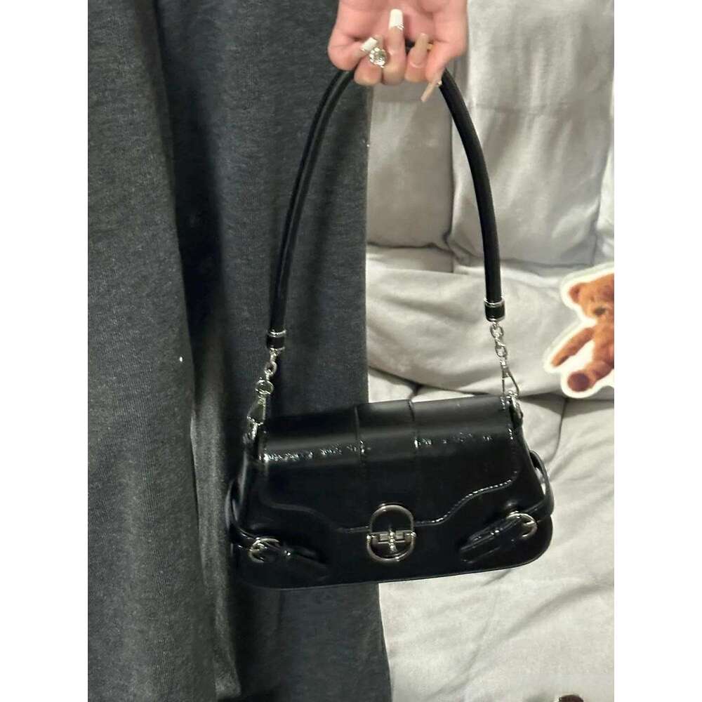 French Style Single Shoulder 2025 Black New Niche Texture Baguette Underarm Versatile Crossbody Bag