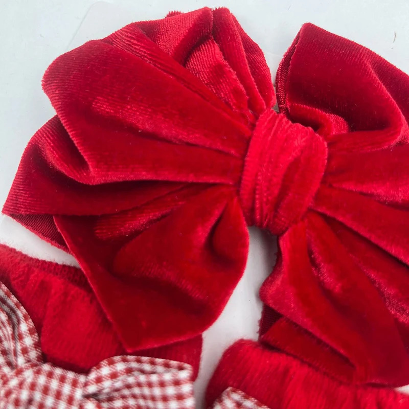 2Pcs Cute Baby Headbands Socks Red Christmas Hair Bands for Infant Short Sock Korean Dot Plaid Heart Print Bow Headwear 251021