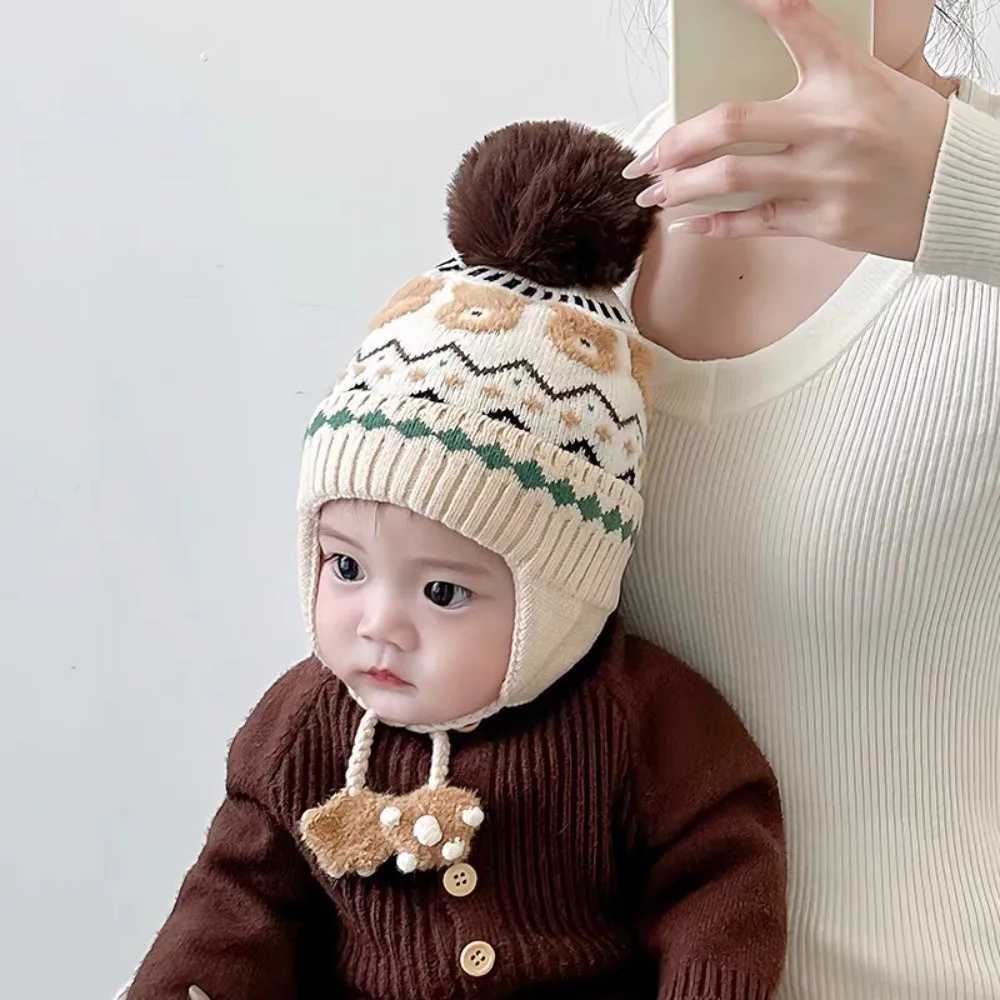 Fashion Pompom Warm Hat Windproof Knitted Beanie Cap Cold Proof Ear Protection Hat Winter J251021