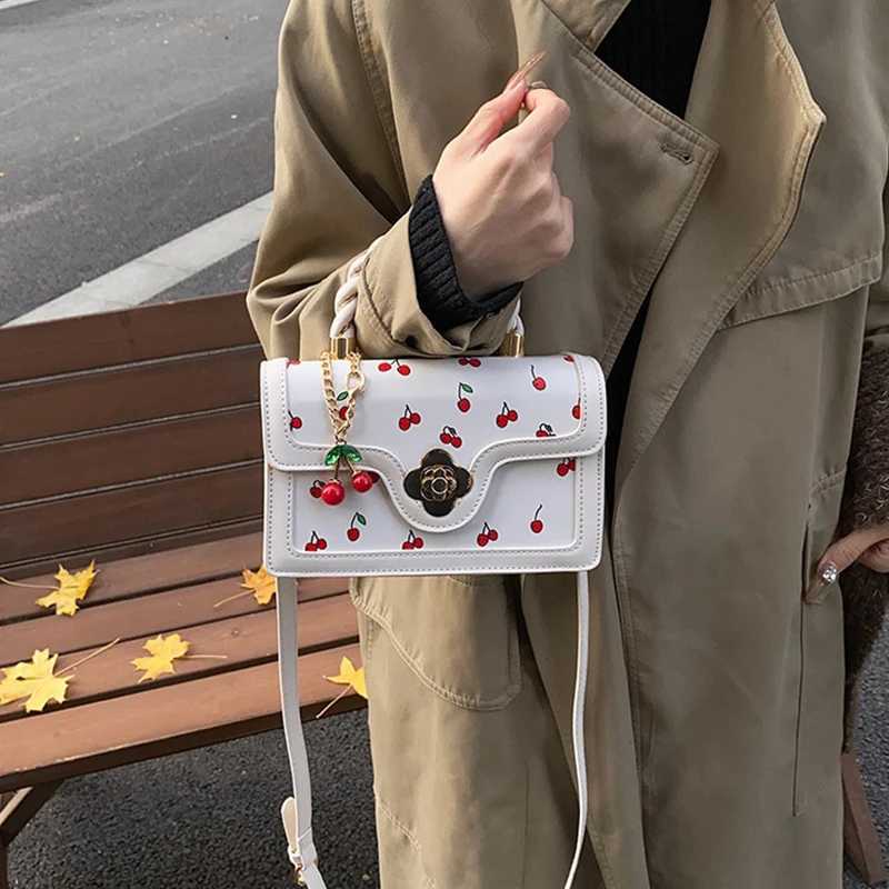 Sweet Crossbody Bag Fashion Cherry Print TopHandle Ladies Luxury Square Shoulder Bag Women High Quality Sling PurseXJ251021