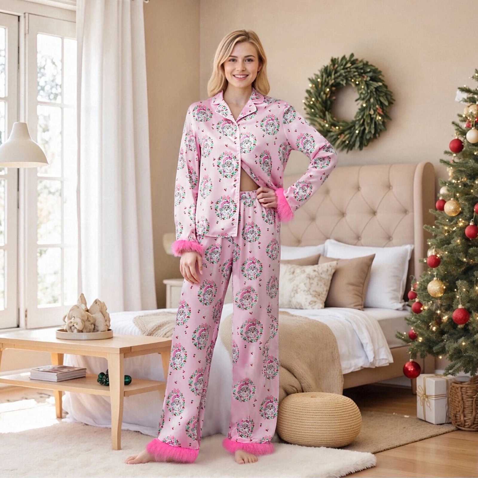 Christmas Family Matching Pajamas Sets Parentchild Santa Claus Print Button Shirts Pants Xmas Family Look Pyjamas Loungewear L2510214RLL