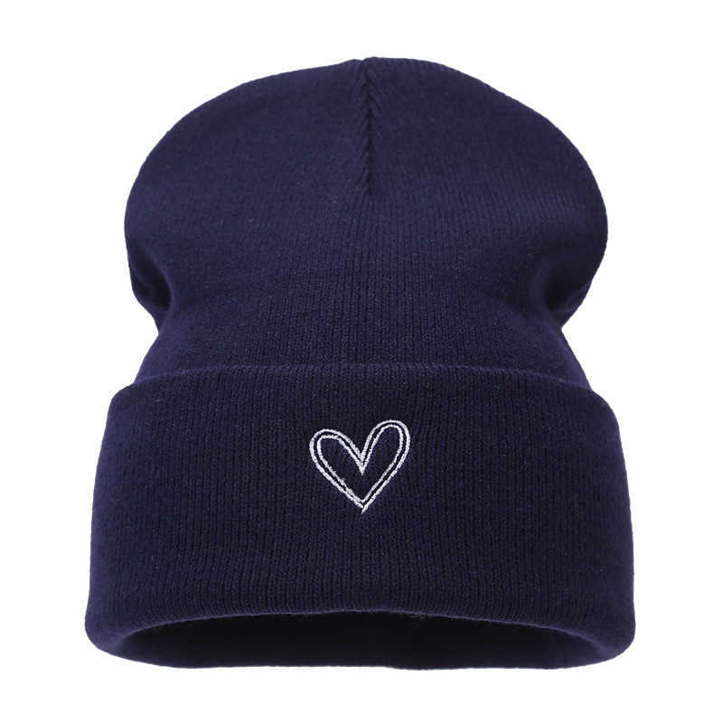 Large Thickened Heart Embroidery Acrylic Knitted Hat Autumn Winter Fashion Versatile Cold Hat Unisex Beanie Trendy H251020