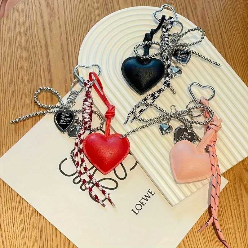 Trendy Leather Heart Bow Keychain Delicate Beaded Keyring Car Key Holder Bag Pendant Decoration For Girls Gift J251121