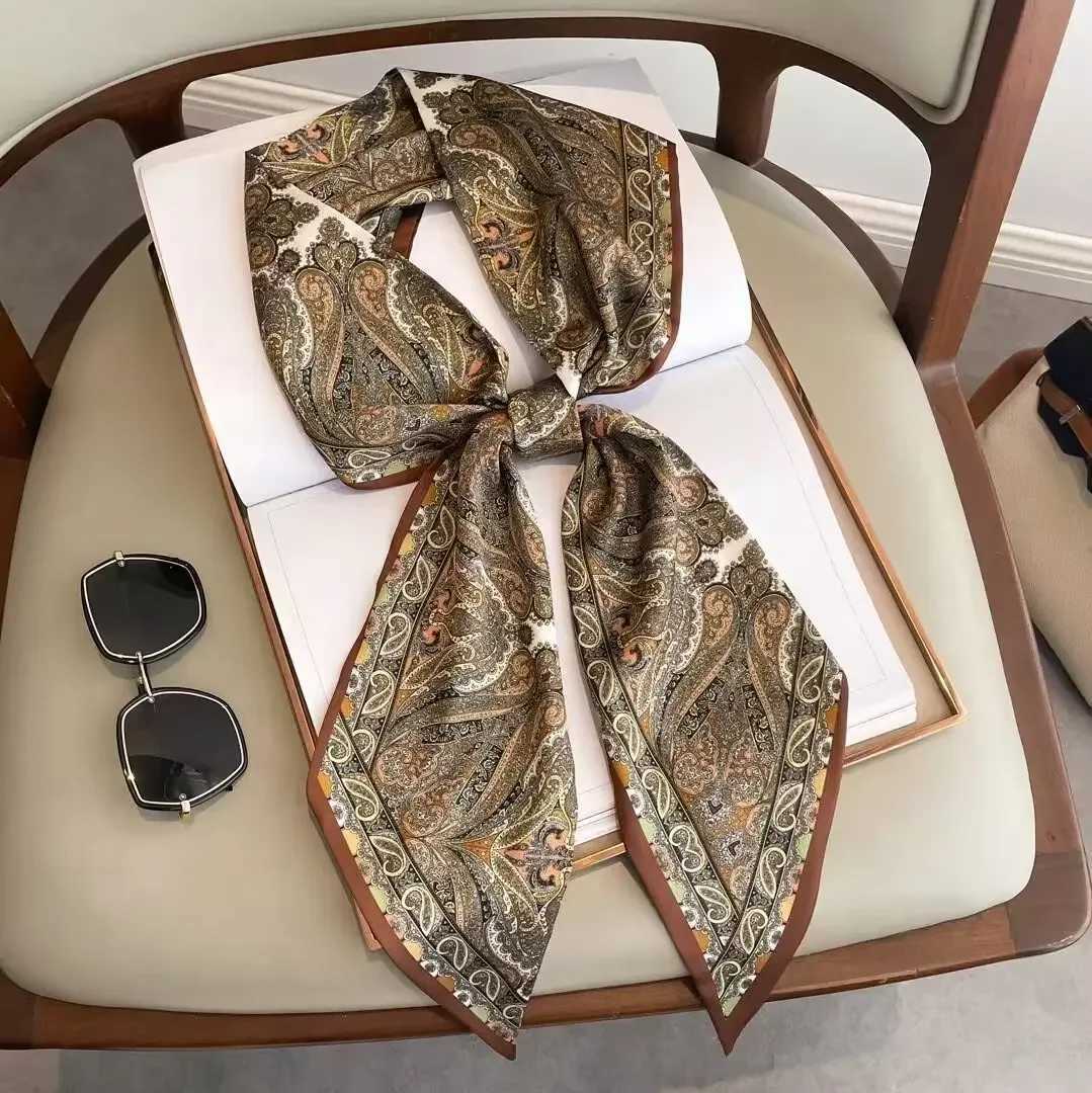 Fashion Print Hair Ribbon Scarf Wen Neck Tie Bag Scarfs Satin Silk Skinny scarves Ladies Foard Floral Bands 2025NewW251021