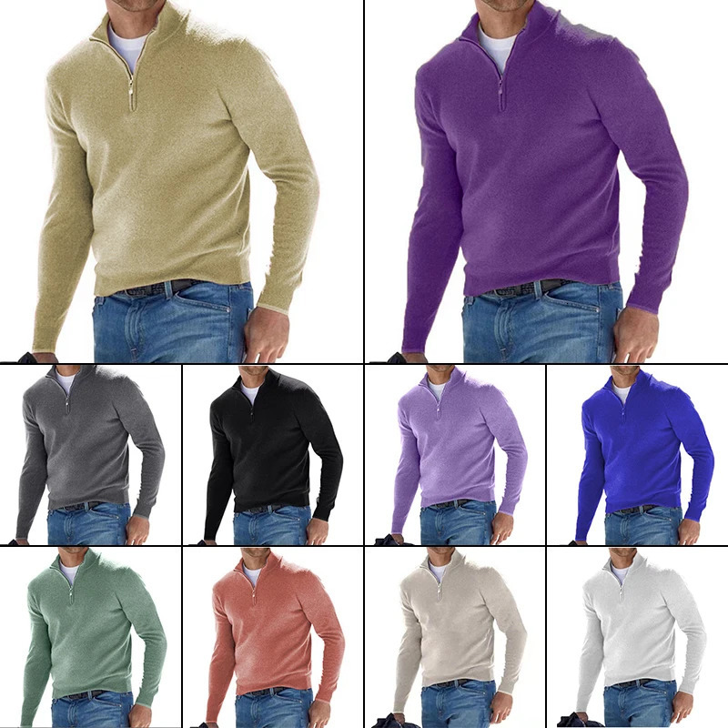 Men Spring Autumn Sweatshir Cashmere Zipper Basic Sweater Long Sleeve Half Turtleneck Warm Pullover 251016