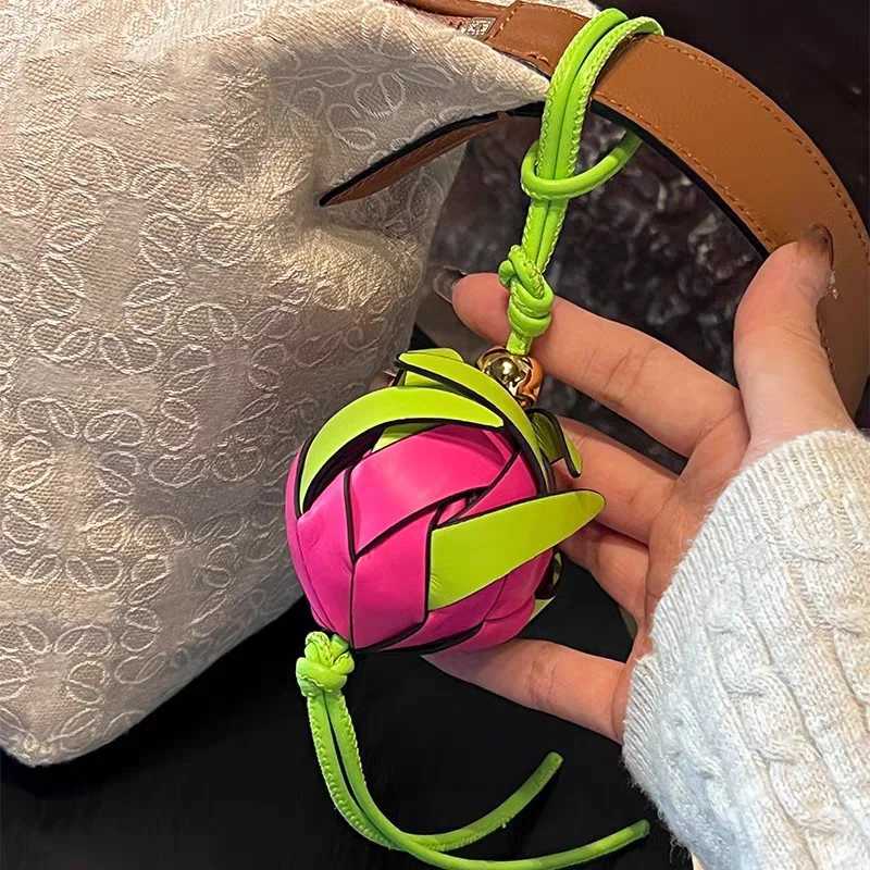 Cowhide Decorative Pendant Creative Bag Accessories Handwoven Genuine Leather Dragon Fruit Pendant Bag Simulated Bag Charms J251121