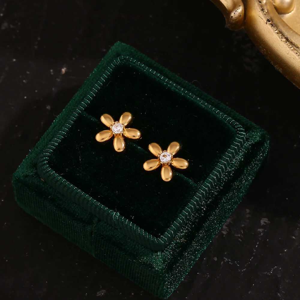 MamacitaSlay Delicate Zircon Flower Crown Horse Eye Stainless Steel Earrings Mini 18K Gold Plated Stud Earrings Fashion Jewelry J251021