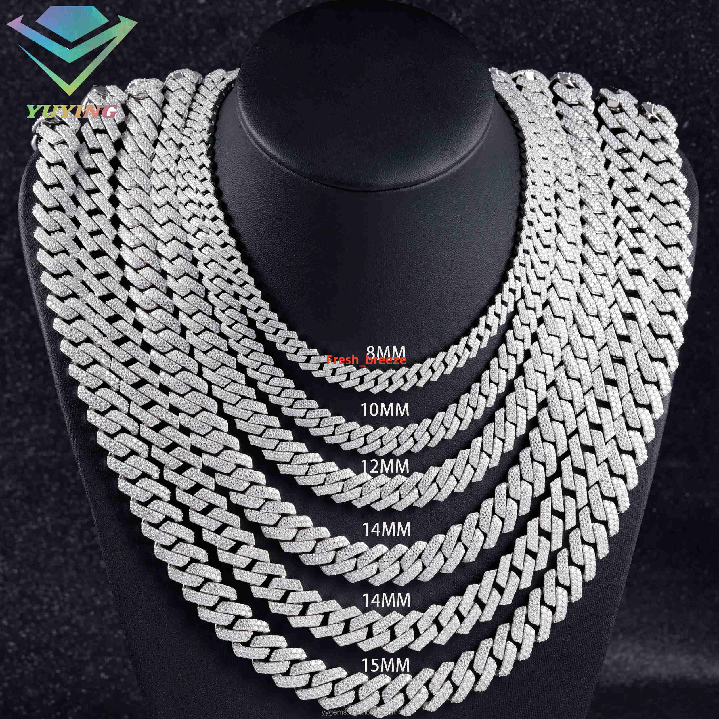 2 Rows Vvs Moissanite Diamond Necklace 8mm15mm Wide S925 Solid Silver Hiphop Cuban Link Chain Fashion Jewelry