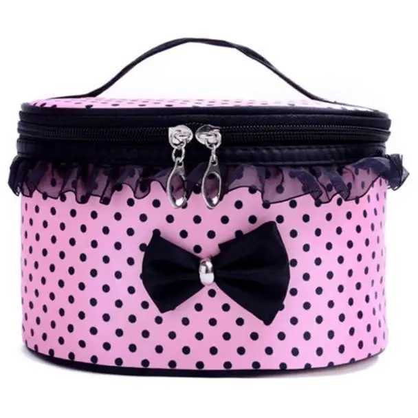1pcs Dot Bowknot Women Lace Patchwork Organizer Bag Makeup Cases Female Lace Cosmetic Bag Waterproof Cosmetic Pouch HomeW251021