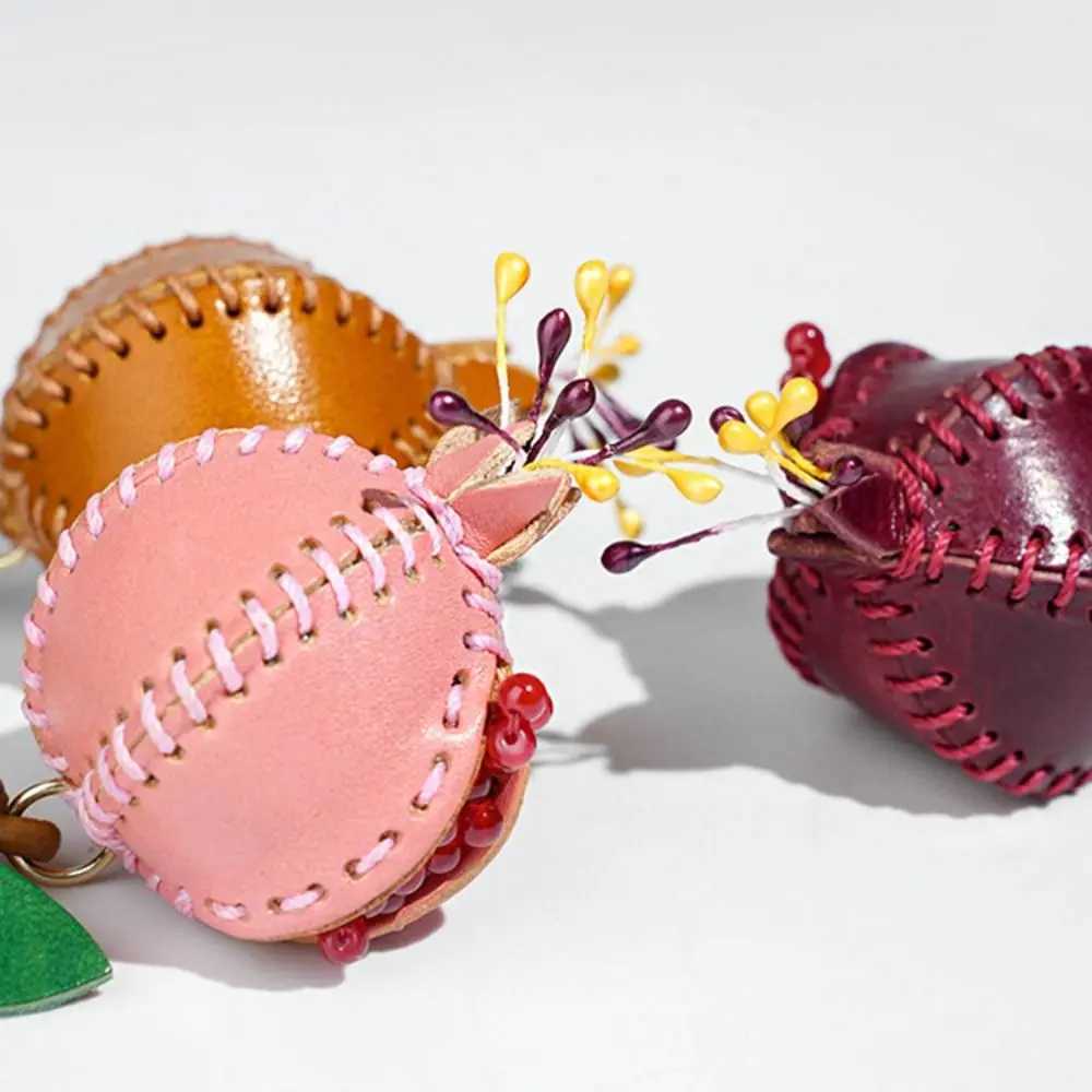 Genuine Leather Pomegranate Fruit Pendant Creative Handmade Fashion Delicate Handbag Ornament Cute Personalized Bag Accessories J251121